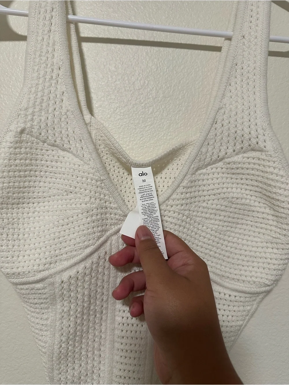 Alo Yoga Chase the Sun crochet knit corset top